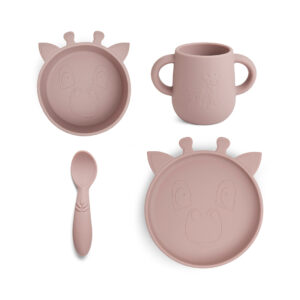 Nuuroo silikonski jedilni set Lykke Giraffe – Woodrose